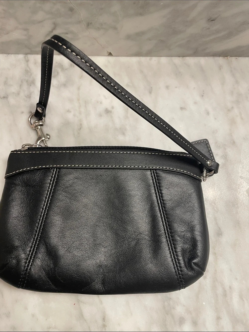 Coach Black Leather Pleated Wristlet